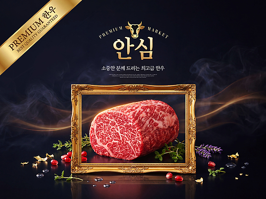 PSD 편집이미지 프레임 액자틀 고급 허브 한우 프리미엄 한우세트 이미지편집 식물 액자 컨셉 틀 소고기 파일형식 육류 식재료