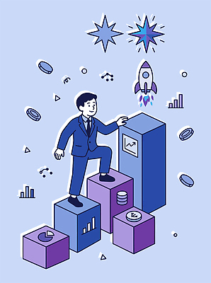 남자 일러스트 비즈니스 성공 그래프 파란색 자료 블록 성장 발전 발사 우주선 분석 전략 자산관리 경영 국내일러스트 AI파일 컬러 컨셉 사람 경제 우주 파일형식 벡터