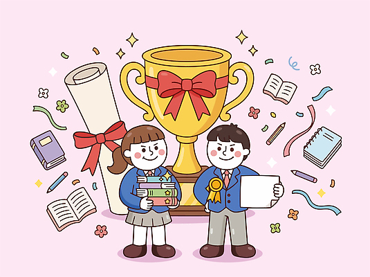 학생 여학생 교육 리본 남학생 일러스트 졸업 학교 성공 학용품 졸업생 이벤트 책 학습 연필 공책 상 상패 국내일러스트 AI파일 여자 남자 컨셉 문구용품 필기구 우승 파일형식 벡터 사람 최고 오브젝트