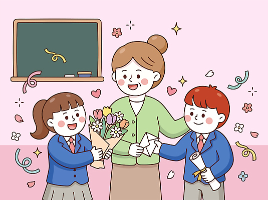 학생 교육 기념일 꽃 행복 어린이 꽃다발 일러스트 졸업 교실 초등학교 졸업생 사랑 교사 축하 편지 감사 반 국내일러스트 AI파일 식물 직업 감정 컨셉 학교 사람 이벤트 파일형식 벡터
