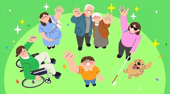 여자 노년 남자 행복 어린이 일러스트 가족 사랑 웃음 일상 친구 반려동물 손들기 노부부 임산부 기쁨 모임 올려보기 봉사 리트리버 강아지 장애인 즐거움 휠체어 노약자 손흔들기 시각장애인 국내일러스트 교통약자 AI파일 동물 부부 감정 관계 모션 표정 사람 성인 라이프 임신 도움 개 장애 파일형식 벡터 커플 컨셉 포유류 생활
