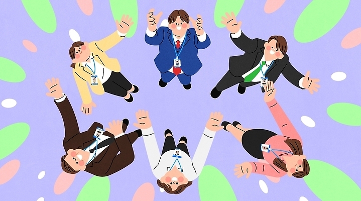여자 남자 일러스트 비즈니스 직장 대화 정장 손들기 기쁨 올려보기 작업 비즈니스맨 비즈니스우먼 그룹 의견 국내일러스트 AI파일 옷 감정 회사 모션 말하기 사람 직장인 파일형식 벡터 직업