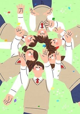 식물 학생 옷 여자 교육 남자 감정 관계 모션 청소년 사람 라이프 파일형식 벡터 남학생 여학생 교복 고등학생 손들기 모임 잔디 즐거움 학교 친구 놀이 그룹 일상 AI파일 일러스트 국내일러스트 올려보기 기쁨