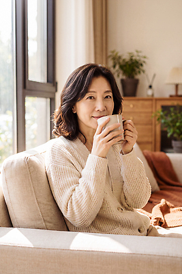 JPG 식물 편집이미지 여자 커피 음료 중년 휴식 일상 생활 소파 의료성형뷰티 안락 편집실사 컨셉 의자 사람 성인 라이프 CG 파일형식 가구 생활용품 오브젝트