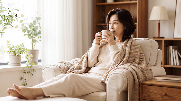 JPG 식물 편집이미지 여자 여유 중년 거실 창문 휴식 일상 생활 소파 햇빛 방 편안함 담요 의료성형뷰티 편집실사 감정 컨셉 의자 사람 성인 라이프 빛 감각 CG 파일형식 가구 생활용품 오브젝트