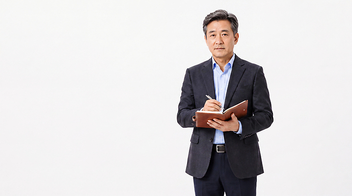 JPG 편집이미지 남자 중년 생각 사람 정장 펜 공책 메모지 업무 작업 비즈니스맨 집중 의료성형뷰티 편집실사 옷 컨셉 비즈니스 문구용품 성인 필기구 사무용품 직장인 CG 파일형식 직업 오브젝트