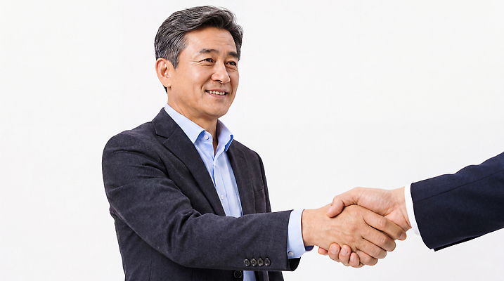 JPG 편집이미지 남자 중년 포즈 비즈니스 관계 협력 악수 대화 미소 정장 손짓 인사 비즈니스맨 친목 의료성형뷰티 편집실사 AI인물포토 AI콘텐츠 옷 모션 표정 말하기 사람 성인 예절 직장인 CG 파일형식 AI포토 직업