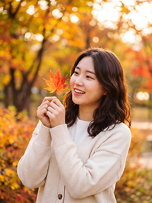 JPG 나무 편집이미지 공원 여자 단풍 자연 나뭇잎 웃음 풍경 햇빛 가을 의료성형뷰티 편집실사 식물 계절 공공시설 잎 표정 사람 빛 CG 생태계 파일형식 시설