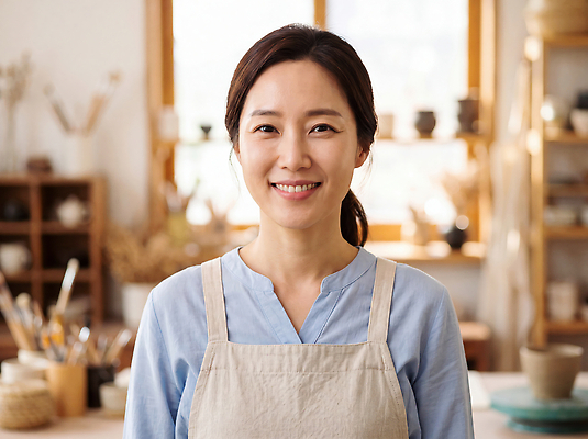 JPG 편집이미지 여자 예술 창문 웃음 내부 일상 방 도구 도자기 작업실 도자기공예 작가 의료성형뷰티 편집실사 직업 표정 사람 라이프 공예 CG 파일형식 취미 생활