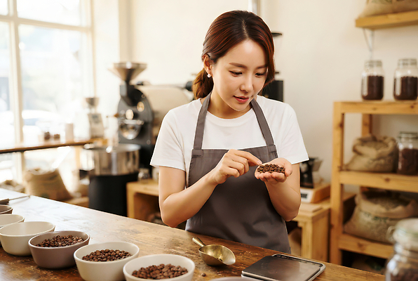 JPG 편집이미지 손 여자 커피 음료 재료 탁자 기계 카페 원두 업무 바리스타 전자저울 의료성형뷰티 편집실사 AI인물포토 AI콘텐츠 직업 가구 저울 사람 신체부위 상점 작업 CG 파일형식 AI포토 생활용품 오브젝트