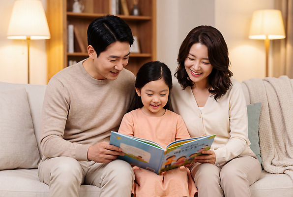 JPG 편집이미지 여자 남자 딸 행복 어린이 가족 놀이 조명 함께함 웃음 책 부모 소파 읽기 즐거움 의료성형뷰티 편집실사 AI인물포토 AI콘텐츠 감정 컨셉 의자 관계 모션 표정 사람 CG 파일형식 AI포토 가구 생활용품 오브젝트