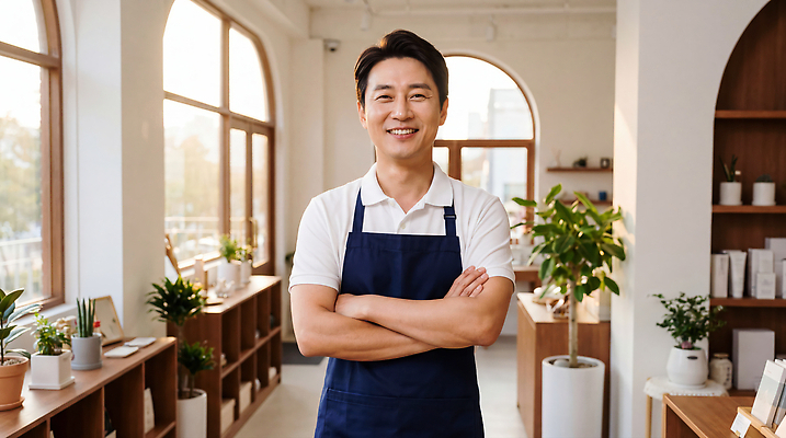 JPG 식물 편집이미지 남자 창문 한명 미소 햇빛 판매 상점 앞치마 직원 창업 환영 의료성형뷰티 편집실사 1 표정 사람 빛 CG 자영업 파일형식 비즈니스