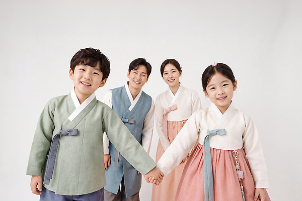 JPG 편집이미지 전통 여자 남자 행복 어린이 가족 한국 웃음 손잡기 한복 의료성형뷰티 편집실사 한국전통 감정 아시아 관계 모션 표정 사람 전통의상 CG 파일형식 나라