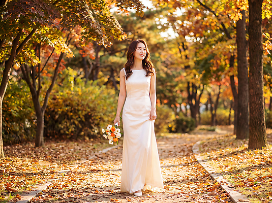 JPG 나무 편집이미지 여자 행복 꽃다발 웨딩드레스 단풍 잎 자연 미소 풍경 가을 의료성형뷰티 스몰웨딩 편집실사 식물 드레스 계절 꽃 감정 결혼 표정 사람 CG 생태계 파일형식 옷 이벤트