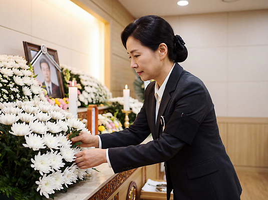 JPG 편집이미지 손 여자 꽃 촛불 국화 슬픔 고인 상복 장례식 조문 헌화 의료성형뷰티 장의사 장례식장 편집실사 AI인물포토 AI콘텐츠 식물 직업 감정 초 사람 신체부위 CG 추모 파일형식 AI포토