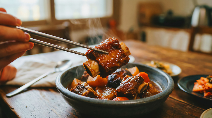 JPG 편집이미지 한식 젓가락 식탁 반찬 요리 사람 식사 갈비찜 소갈비 의료성형뷰티 편집실사 음식 탁자 수저 소고기 CG 찜 갈비 파일형식 식기 가구 육류 생활용품 식재료 오브젝트
