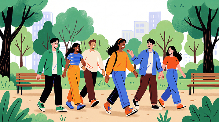 JPG 나무 공원 일러스트 자연 휴식 거리 건강 대화 웃음 사람 건물 여름 친구 소풍 걷기 환경 산책 만남 도시 그룹 도심 즐거움 국내일러스트 AI일러스트 AI콘텐츠 식물 건축물 계절 공공시설 감정 컨셉 관계 모션 표정 말하기 야외활동 생태계 파일형식 건축 시설