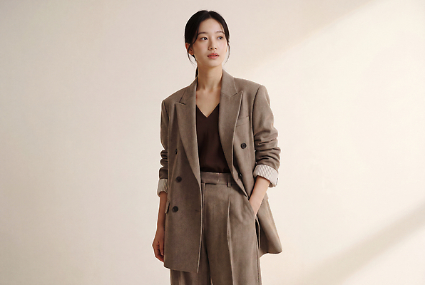 JPG 모델 편집이미지 여자 패션 포즈 스튜디오 밝음 서기 미소 정장 비즈니스우먼 전문직 모던 베이지색 의료성형뷰티 스타일 편집실사 직업 옷 컬러 비즈니스 모션 표정 사람 직장인 CG 파일형식