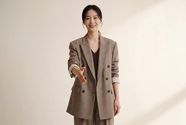 JPG 모델 편집이미지 여자 포즈 실내 밝음 미소 정장 캐주얼 인사 비즈니스우먼 전문직 의료성형뷰티 스타일 편집실사 직업 옷 비즈니스 표정 사람 내부 예절 직장인 CG 파일형식