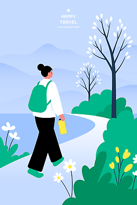 나무 꽃 호수 여행 일러스트 배낭 자연 휴식 산 건강 사람 풍경 일상 운동 걷기 산책 자유 즐거움 국내일러스트 AI파일 식물 감정 컨셉 가방 모션 라이프 생태계 파일형식 벡터 잡화 생활