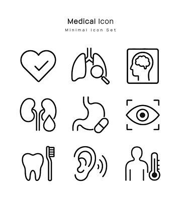 디자인 선 일러스트 의학 사람 세트 하트 심장 눈 신장 허파 치아 온도계 뇌 귀 위장 국내일러스트 AI파일 모양 신체부위 소화기관 비뇨기관 호흡기관 장기 파일형식 벡터 신체