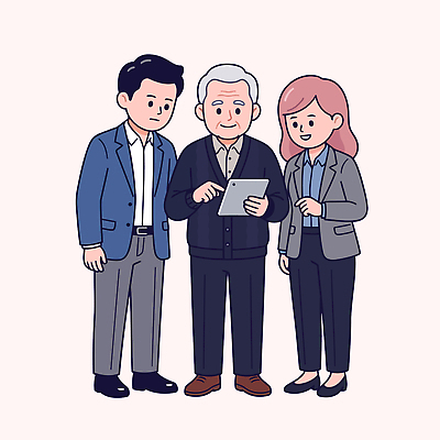 여자 교육 노년 남자 일러스트 가족 커뮤니케이션 기술 이야기 태블릿 사무실 디지털 도움 그룹 노후대책 자산관리 소통 국내일러스트 AI파일 컨셉 비즈니스 관계 사람 성인 경제 전자제품 노후 스마트기기 파일형식 벡터