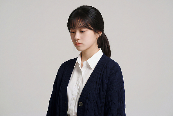 JPG 모델 편집이미지 여자 패션 교복 얼굴 포즈 셔츠 고등학생 스튜디오 머리 가을 청바지 카디건 니트 의료성형뷰티 편집실사 학생 옷 계절 상의 바지 청소년 사람 신체부위 외투 CG 파일형식 하의