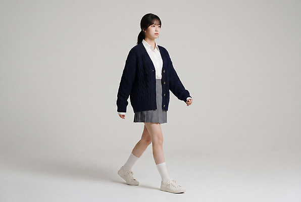 JPG 편집이미지 여자 교육 패션 교복 청소년 고등학생 실내 학습 치마 걷기 카디건 니트 의료성형뷰티 스타일 편집실사 학생 옷 상의 모션 하의 사람 내부 외투 CG 파일형식