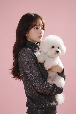JPG 편집이미지 여자 반려견 분홍색 포즈 안기 강아지 의료성형뷰티 스타일 비숑프리제 편집실사 컬러 모션 사람 반려동물 개 CG 파일형식 동물 포유류