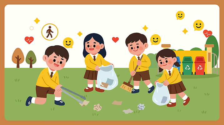 나무 학생 공원 어린이 일러스트 학교 친구 환경 깨끗함 재활용 도움 그룹 쓰레기 청소도구 청소 쓰레기봉투 참여 사생대회 줍기 국내일러스트 AI파일 식물 공공시설 교육 컨셉 관계 모션 봉투 사람 도구 친환경 대회 파일형식 벡터 시설