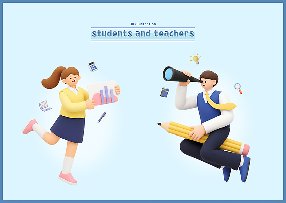 PSD 편집이미지 학생 교육 실험 망원경 도구 관찰 스마트 그림 편집3D 컨셉 모션 3D 파일형식 디지털합성
