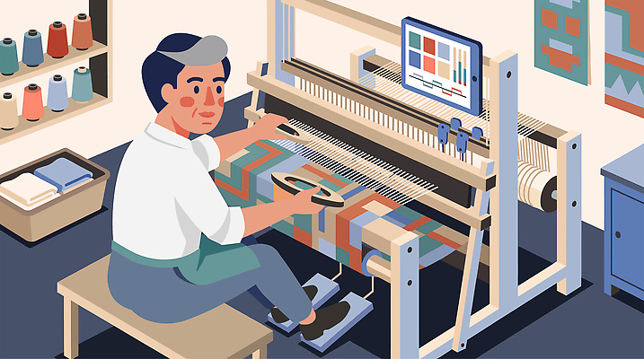 디자인 남자 예술 패턴 일러스트 재료 기계 방 직물 작업 실 바느질 공예 섬유 수공예 기능 오후 국내일러스트 AI파일 무늬 사람 취미 파일형식 벡터