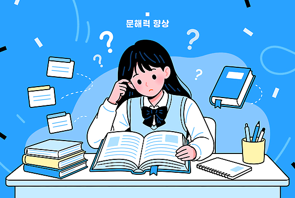학생 교육 일러스트 교과목 책 학습 독서 필기구 공책 자료 교양 정보 물음표 메모지 질문 집중 책상 고민 문서 성적 국내일러스트 AI파일 기호 감정 가구 컨셉 문구용품 사무용품 파일형식 벡터 문자 생활용품 오브젝트