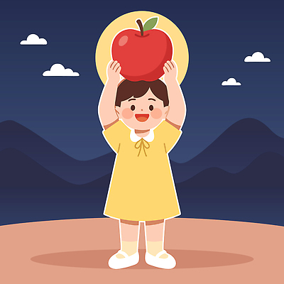 캐릭터 손 행복 감정 어린이 일러스트 하늘 산 웃음 들기 풍경 스크린 사과 밤 높이 구경 국내일러스트 AI파일 과일 모션 표정 사람 신체부위 파일형식 벡터