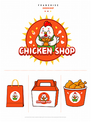 캐릭터 디자인 음식 상징 일러스트 포장 상점 치킨 닭 심볼 패키지 점포 프랜차이즈 국내일러스트 AI파일 조류 닭고기요리 파일형식 벡터 동물