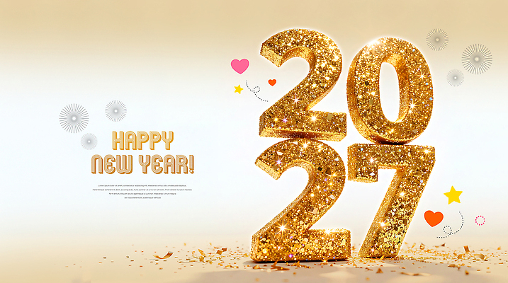 PSD 편집이미지 기념일 행복 백그라운드 새해 장식 반짝임 숫자 파티 기쁨 축하 스타일 2027년 이미지편집 문자 감정 컨셉 모션 이벤트 연도 파일형식