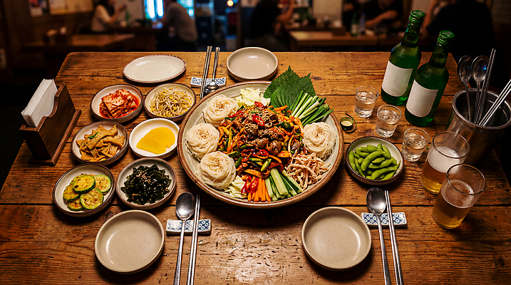 JPG 편집이미지 접시 한식 음식 채소 식탁 주류 수저 요리 골뱅이 맛 저녁 골뱅이무침 편집실사 AI포토 AI콘텐츠 식기 음료 컨셉 탁자 어패류 밤 야간 CG 무침 파일형식 자연요소 동물 가구 생활용품 오브젝트