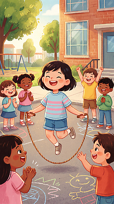 JPG 공원 일러스트 교실 학교 놀이 웃음 친구 소리 운동장 자유 쓰는 놀이터 저녁 즐거움 줄넘기 교류 놀기 국내일러스트 AI일러스트 AI콘텐츠 공공시설 교육 감정 컨셉 스포츠시설 관계 모션 표정 운동 공간 밤 야간 파일형식 자연요소 스포츠 건강 시설