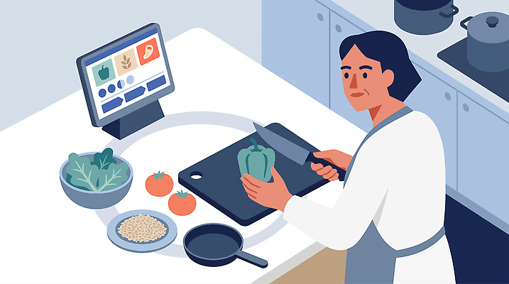채소 일러스트 재료 고추 식탁 양파 요리 사람 컴퓨터 주방 요리사 샐러드 칼 상추 레시피 칼질 국내일러스트 AI파일 직업 음식 모션 탁자 전자제품 파일형식 벡터 가구 생활용품 오브젝트