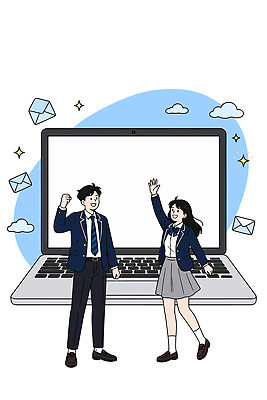 학생 교육 생각 일러스트 학교 기술 미소 친구 컴퓨터 디지털 휴일 편지 소통 연락 국내일러스트 주4일제 AI파일 컨셉 관계 표정 전자제품 제도 파일형식 벡터