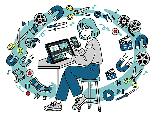 편집 디자인 여자 일러스트 스튜디오 기술 스마트폰 태블릿 도구 작업 제조 영상 소셜네트워크 창의성 창작 콘텐츠 국내일러스트 AI파일 사람 전자제품 핸드폰 스마트기기 파일형식 벡터