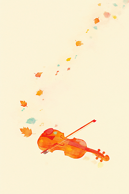 JPG 디자인 예술 악기 음악 백그라운드 낙엽 잎 일러스트 상상 자연 따뜻함 소리 가을 바이올린 그림 국내일러스트 AI일러스트 AI콘텐츠 식물 계절 현악기 문화예술 생태계 파일형식