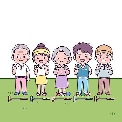 공원 노년 행복 일러스트 미소 웃음 여러명 취미 초록색 친구 하트 그룹 즐거움 게이트볼 국내일러스트 AI파일 모양 공공시설 감정 컬러 다수 관계 표정 사람 성인 구기 파일형식 벡터 스포츠 시설