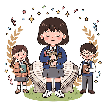 나무 학생 교복 어린이 일러스트 학교 미소 책 친구 학습 독서 성장 즐거움 소통 자아 국내일러스트 AI파일 식물 옷 교육 감정 컨셉 관계 표정 사람 파일형식 벡터