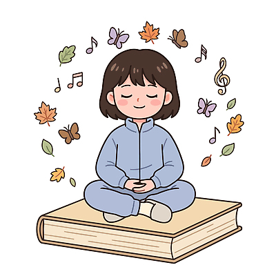 음악 나비 생각 일러스트 나뭇잎 이야기 소녀 책 평화 마음 즐거움 명상 국내일러스트 AI파일 여자 감정 어린이 곤충 컨셉 잎 문화예술 파일형식 벡터 식물 동물 사람
