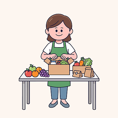 채소 과일 일러스트 포장 탁자 포도 사람 상자 당근 신선 사과 상추 오브젝트 담기 국내일러스트 AI파일 가구 모션 뿌리채소 파일형식 벡터 생활용품