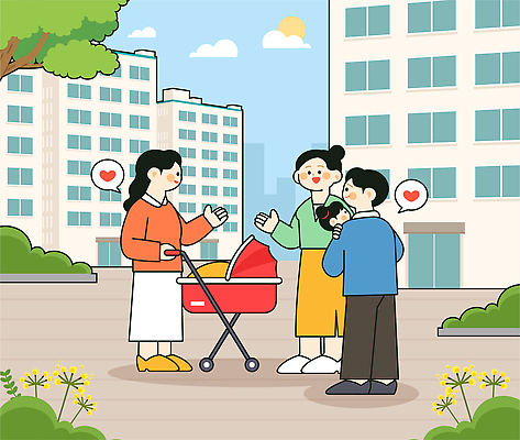 나무 공원 여자 남자 꽃 일러스트 가족 아파트 이야기 대화 여러명 일상 친구 만남 아기 도시 사회 유모차 이웃 주민 국내일러스트 AI파일 식물 공공시설 다수 컨셉 관계 주택 말하기 사람 라이프 아기용품 공동체 파일형식 벡터 모션 건물 생활 오브젝트 시설 건축물 건축