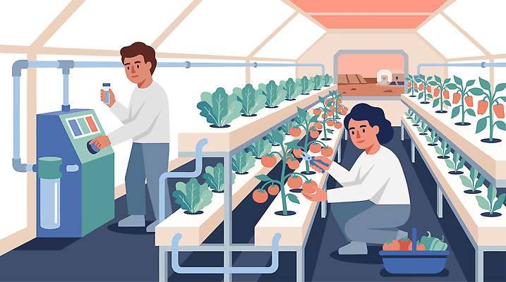 식물 농업 토마토 채소 과일 일러스트 관리 농작물 우주 환경 농사 기계 수확 작업 농부 배추 온실 화성 거주 스마트팜 국내일러스트 AI파일 직업 산업 농장 행성 파일형식 벡터