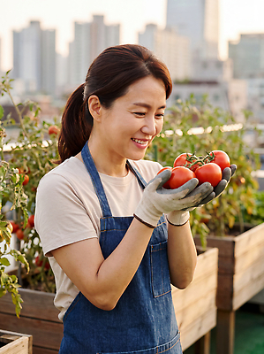 JPG 편집이미지 손 여자 행복 토마토 채소 자연 여름 농사 수확 도시 작업 농부 옥상 원예 텃밭 의료성형뷰티 편집실사 AI인물포토 AI콘텐츠 직업 계절 감정 밭 농업 사람 취미 신체부위 CG 생태계 파일형식 AI포토 산업