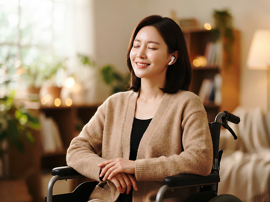 JPG 식물 편집이미지 라이프스타일 여자 음악 이어폰 가정 휴식 책장 실내 표정 방 듣기 편안함 장애인 휠체어 의료성형뷰티 편집실사 AI인물포토 AI콘텐츠 음향기기 가구 컨셉 모션 문화예술 사람 내부 생활 감각 CG 장애 파일형식 AI포토 생활용품 전자제품 오브젝트